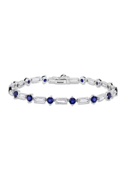 Budget 👍 Lab Created 13.5 ct. t.w. Created Blue and White Sapphire Tennis Bracelet in Sterling Silver by Belk & Co. 🤩