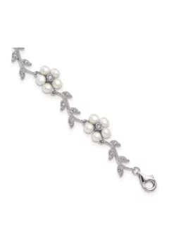 Best reviews of 🔥 Sterling Silver Rhodium Freshwater Cultured Pearl and Cubic Zirconia Floral Bracelet by Belk & Co. 👍