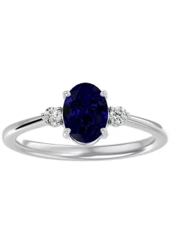 Cheapest 😀 Lab Created 1 1/3cttw Oval Shape Created Sapphire and Two Diamond Ring In Sterling Silver by Belk & Co. ⌛