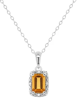 Coupon 🧨 Sterling Silver 6x4mm Emerald Cut Citrine Diamond Accent Halo Pendant Necklace by Belk & Co. 🎉 -DealsBelk & Co. Store Belk 16425