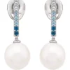 New 🎉 27.6 ct. Ming Pearls With 0.76 ct. t.w. Blue Topaz Earrings in Sterling Silver by Belk & Co. 😉