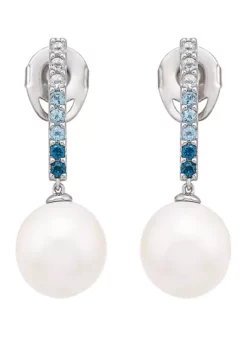 New 🎉 27.6 ct. Ming Pearls With 0.76 ct. t.w. Blue Topaz Earrings in Sterling Silver by Belk & Co. 😉
