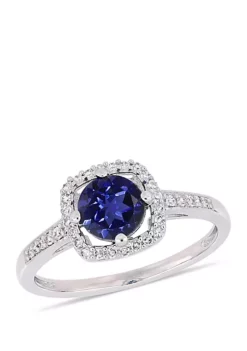 Flash Sale 💯 1.0 ct. t.w. Created Sapphire and 1/7 ct. t.w. Diamond Floating Halo Ring in 10k White Gold by Belk & Co. ❤️ -DealsBelk & Co. Store Belk 16436