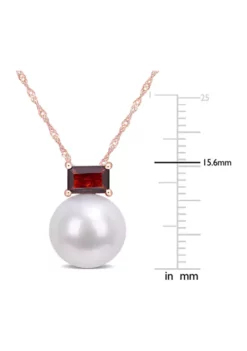 Coupon ❤️ 11-12mm Cultured Freshwater Pearl and 3/4 CT TGW Baguette Garnet Stud Pendant with Chain in 10k Rose Gold by Belk & Co. 🤩 -DealsBelk & Co. Store Belk 16441