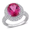 Cheapest 😍 Lab Created Pink Topaz and Created White Sapphire Oval Halo Ring in Sterling Silver by Belk & Co. ✨
