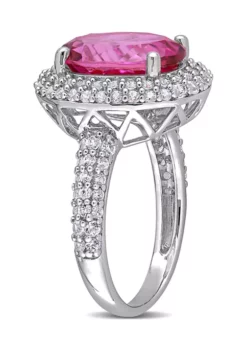 Cheapest 😍 Lab Created Pink Topaz and Created White Sapphire Oval Halo Ring in Sterling Silver by Belk & Co. ✨ -DealsBelk & Co. Store Belk 16446