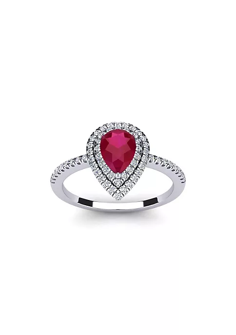Cheapest โ๏ธ Lab Created 1cttw Pear Shape Created Ruby and Double Halo Diamond Ring In Sterling Silver by Belk & Co. ๐ 6 Cheapest โ๏ธ Lab Created 1cttw Pear Shape Created Ruby and Double Halo Diamond Ring In Sterling Silver by Belk & Co. ๐ - Image 6