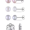Buy 🎁 8-9 Millimeter Freshwater Cultured Pearl Stud Earrings 3-Piece interchangeable Set and 1 Flower Jacket in Sterling Silver by Belk & Co. ✔️
