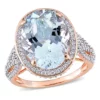 Deals 🤩 30.7 ct. t.g.w. Aquamarine and 7/8 ct. t.w. Diamond Halo Cocktail Ring in 14K Rose Gold by Belk & Co. 👏