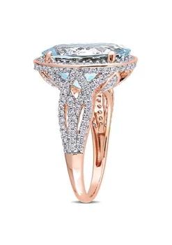 Deals 🤩 30.7 ct. t.g.w. Aquamarine and 7/8 ct. t.w. Diamond Halo Cocktail Ring in 14K Rose Gold by Belk & Co. 👏 -DealsBelk & Co. Store Belk 16497