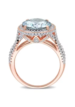 Deals 🤩 30.7 ct. t.g.w. Aquamarine and 7/8 ct. t.w. Diamond Halo Cocktail Ring in 14K Rose Gold by Belk & Co. 👏 -DealsBelk & Co. Store Belk 16498