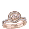 Deals 💯 2 Piece 1/2 ct. t.w. Morganite and 1/3 ct. t.w. Diamond Halo Interlocking Bridal Ring Set in 10k Rose Gold by Belk & Co. 🔥