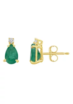 Coupon ✨ 14K Gold 7x5 Pear Shape Emerald Diamond Accent Earrings by Belk & Co. ⌛