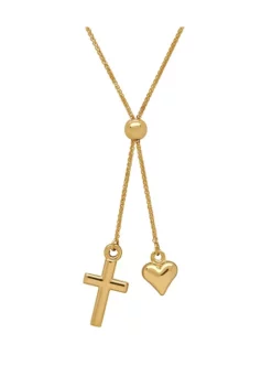 Best Pirce 🔔 14K Yellow Gold Cross & Heart latiat on Spiga Bead Chain Necklace by Belk & Co. 🧨
