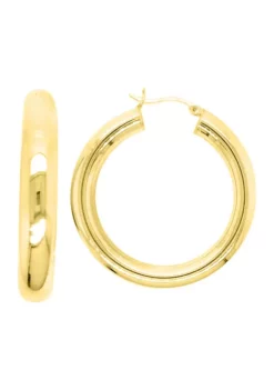 Cheap 🌟 6 mm x 40 mm Round Tube Hoop Earrings in Gold Over Sterling Silver by Belk & Co. 🥰