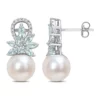 New 👏 9-9.5mm Cultured Freshwater Pearl and Aquamarine and 1/8 CT TW Diamond Flower Drop Earrings in 14k White Gold by Belk & Co. 🛒
