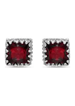 Flash Sale 🎉 1.-1/2 ct. 6MM Princess Cut Garnet Crown Stud Earrings, Sterling Silver by Belk & Co. 🥰