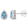 Hot Sale 😍 Sterling Silver 6x4mm Pear Shaped Blue Topaz Diamond Accent Halo Stud Earrings by Belk & Co. ❤️