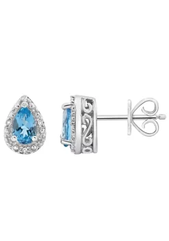 Hot Sale 😍 Sterling Silver 6x4mm Pear Shaped Blue Topaz Diamond Accent Halo Stud Earrings by Belk & Co. ❤️ -DealsBelk & Co. Store Belk 16601