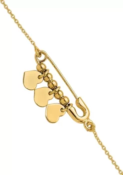 Discount ๐ฅ 14K Yellow Gold Safety Pin with Dangle Hearts 7 Inch Bracelet by Belk & Co. โค๏ธ