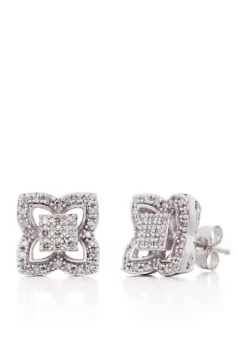 Best Sale 😉 0.20 ct. t.w. Diamond Flower Cluster Earrings in 10k White Gold by Belk & Co. 🎁