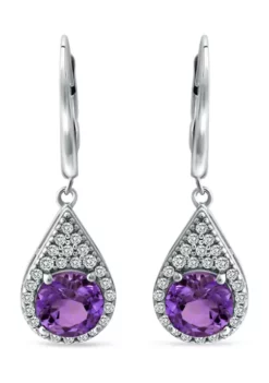 Discount 🛒 2.8 ct. t.w. African Amethyst and Created White Sapphire Lever Back Drop Earrings in Sterling Silver by Belk & Co. 🛒 -DealsBelk & Co. Store Belk 16643