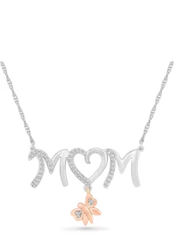 Cheapest 🤩 1/10 ct. t.w. Diamond Mom Necklace in Sterling Silver & 10K Rose Gold by Belk & Co. 🛒