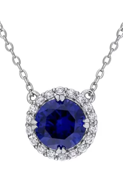 Discount 🎉 Lab Created 2.75 ct. t.w. Created Blue and White Sapphire Halo Necklace in Sterling Silver by Belk & Co. 😍