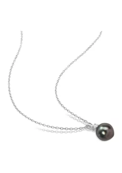 Cheapest 😍 8-9mm Black Tahitian Cultured Pearl and 1/10 CT TGW White Topaz Pendant with Chain in Sterling Silver by Belk & Co. 😀 -DealsBelk & Co. Store Belk 16671