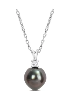 Cheapest 😍 8-9mm Black Tahitian Cultured Pearl and 1/10 CT TGW White Topaz Pendant with Chain in Sterling Silver by Belk & Co. 😀 -DealsBelk & Co. Store Belk 16672