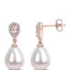 Deals 🥰 Pearl, Morganite 1/2 ct. t.w. and 1/7 ct. t.w. Diamond Drop Earrings in 10K Rose Gold by Belk & Co. 👍