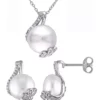 Outlet ✨ 2-Piece Set Cultured Freshwater Pearl and 1/5 ct. t.w. Diamond Twist Stud Earrings and Necklace in Sterling Silver by Belk & Co. 🥰