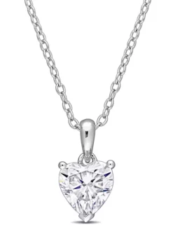Top 10 👏 1 ct. t.w. Created Moissanite Heart Solitaire Pendant with Chain in Sterling Silver by Belk & Co. 🌟