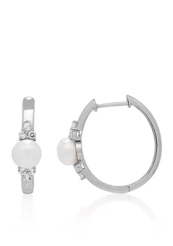 Coupon ๐คฉ Freshwater Pearl and White Topaz Hoop Earrings in Sterling Silver by Belk & Co. ๐