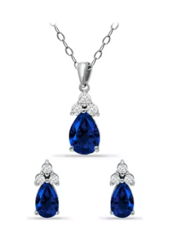 Deals 🥰 Lab Created 4.3 ct. Synthetic Blue Sapphire and Created White Sapphire Pear Pendant Necklace and Stud Earrings, 2pc Set, Sterling Silver by Belk & Co. 🔥 -DealsBelk & Co. Store Belk 1674