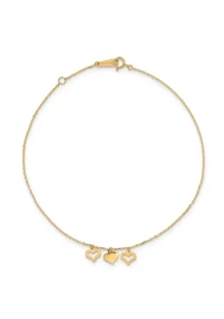 Cheap 😉 14K Yellow Gold 3 Hearts 9 Inch Plus 1 Inch Extension Anklet by Belk & Co. 👍 -DealsBelk & Co. Store Belk 16741