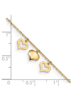 Cheap 😉 14K Yellow Gold 3 Hearts 9 Inch Plus 1 Inch Extension Anklet by Belk & Co. 👍 -DealsBelk & Co. Store Belk 16742
