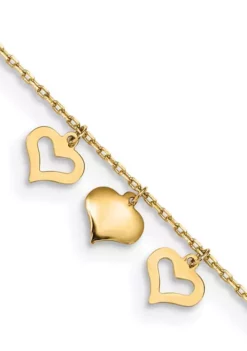 Cheap 😉 14K Yellow Gold 3 Hearts 9 Inch Plus 1 Inch Extension Anklet by Belk & Co. 👍 -DealsBelk & Co. Store Belk 16744