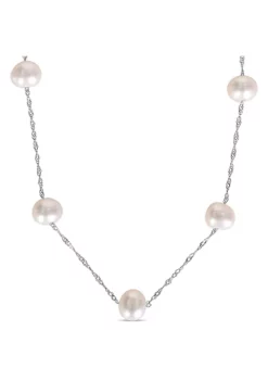 Cheapest 🎉 5.5-6mm Freshwater Cultured Pearl Station Necklace in 10k White Gold by Belk & Co. ✨ -DealsBelk & Co. Store Belk 16749