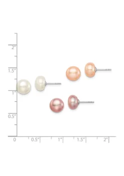 Hot Sale ❤️ Sterling Silver Rhodium-plated 8-9mm Multi-Color Freshwater Cultured Pearl Button Earrings Set by Belk & Co. 🛒 -DealsBelk & Co. Store Belk 16783