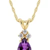 New ⭐ 14K Gold 7x5 Pear Shape Amethyst Diamond Accent Pendant by Belk & Co. 💯