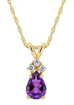 New ⭐ 14K Gold 7x5 Pear Shape Amethyst Diamond Accent Pendant by Belk & Co. 💯 -DealsBelk & Co. Store Belk 16813