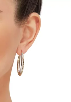 Cheapest 🎁 39 mm x 18 mm Crossover Tube Hoop in 10K Yellow and White Gold by Belk & Co. 🔥 -DealsBelk & Co. Store Belk 16841