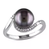 Budget 🛒 1/10 CT TW Diamond and 9 - 9.5 MM Black Tahitian Pearl Curlicue Ring in Sterling Silver by Belk & Co. 👍