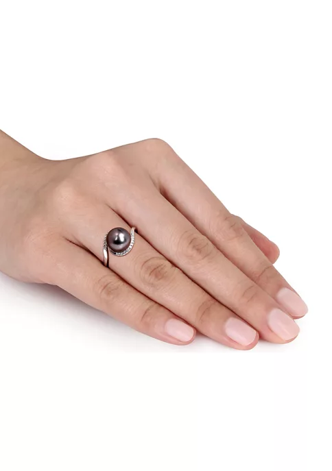 Budget 🛒 1/10 CT TW Diamond and 9 - 9.5 MM Black Tahitian Pearl Curlicue Ring in Sterling Silver by Belk & Co. 👍 2 Budget 🛒 1/10 CT TW Diamond and 9 - 9.5 MM Black Tahitian Pearl Curlicue Ring in Sterling Silver by Belk & Co. 👍 - Image 2
