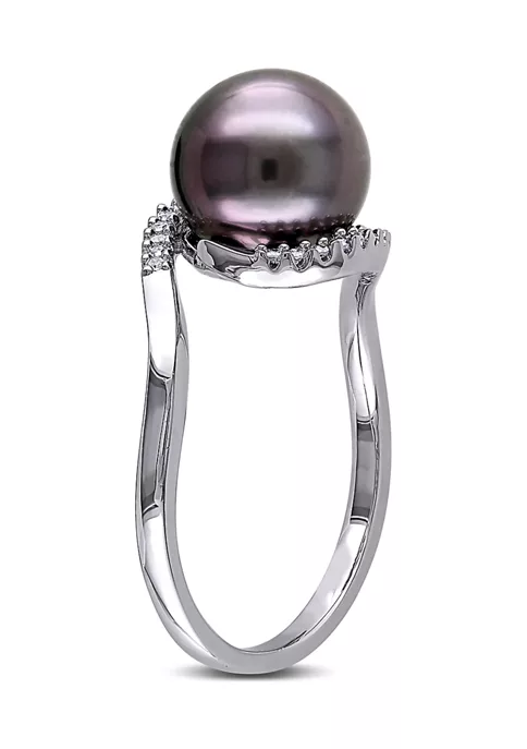 Budget 🛒 1/10 CT TW Diamond and 9 - 9.5 MM Black Tahitian Pearl Curlicue Ring in Sterling Silver by Belk & Co. 👍 4 Budget 🛒 1/10 CT TW Diamond and 9 - 9.5 MM Black Tahitian Pearl Curlicue Ring in Sterling Silver by Belk & Co. 👍 - Image 4