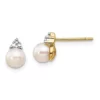 Best Sale 🎉 0.01 ct. t.w. Diamond and 5-6mm White Round Freshwater Cultured Pearl Post Earrings in 14K Yellow Gold by Belk & Co. 🧨