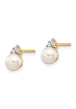Best Sale 🎉 0.01 ct. t.w. Diamond and 5-6mm White Round Freshwater Cultured Pearl Post Earrings in 14K Yellow Gold by Belk & Co. 🧨 -DealsBelk & Co. Store Belk 16893