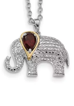 Promo 👍 1 ct. t.w. Garnet and 1/10 ct. t.w. Elephant 18-Inch Necklace in Rhodium-plated Sterling Silver and 14K Gold Accent by Belk & Co. 🛒