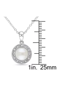 Flash Sale 🛒 7.5 - 8 MM White Cultured Freshwater Pearl and Diamond Filigree Halo Pendant with Chain in Sterling Silver by Belk & Co. 🔔 -DealsBelk & Co. Store Belk 16916